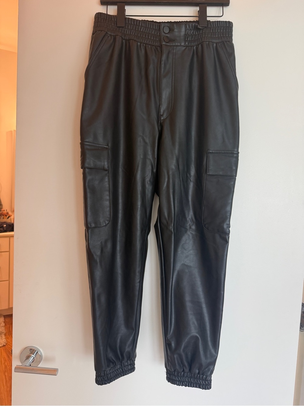 Abercrombie & Fitch Black Faux Leather Cargo Jogger Pants